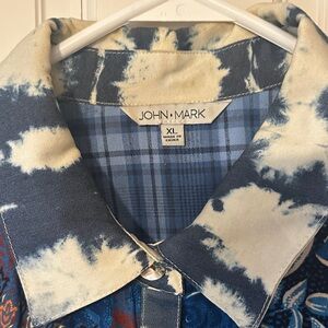 John Mark Navy and Cream Patterned Tunic